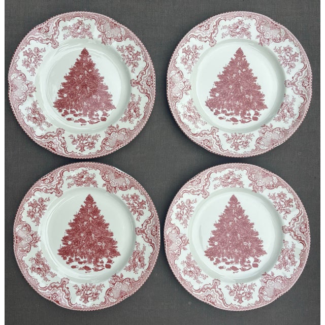 Johnson Brothers Johnson Brothers Old Britain Castles Pink Christmas Tree Dinnerware Set – 4 Dinner Plates, 4 Salad Plates & 4 Mugs – Made in England - 12 Pieces For Sale - Image 4 of 12