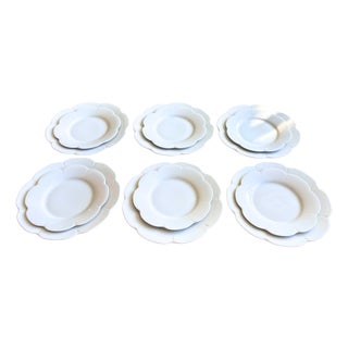 Nymphéa White Porcelain Scalloped Dinner and Dessert Plates from Royal Limoges, 1990s, Set of 12 For Sale