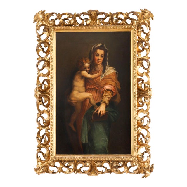 Follower of Raphael, Antique Painting of Madonna & Child, 19th Century, Oil on Canvas For Sale