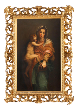 Follower of Raphael, Antique Painting of Madonna & Child, 19th Century, Oil on Canvas