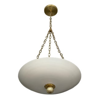 Matte Cream Pendant Light With Brushed Brass Finish For Sale
