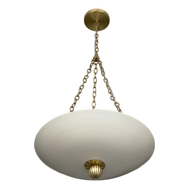 Matte Cream Pendant Light With Brushed Brass Finish For Sale