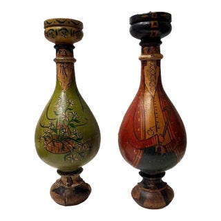 1970s Vintage Frances Poole "Poole People" Hand-Painted Folk Art Wooden Baluster Wall Hanging - A Pair For Sale