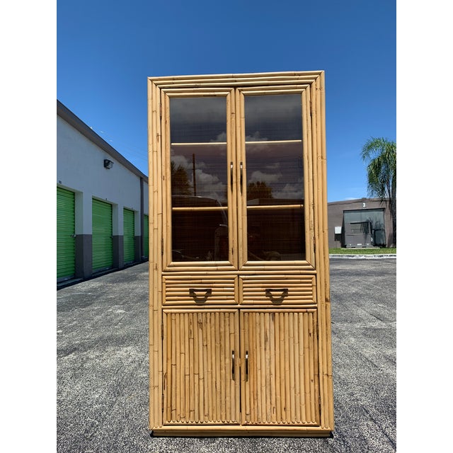Vintage Boho Chic Organic Rattan and Glass Hutch Chairish