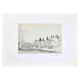 Gaston Bruelle, View of Bougival, Drawing in Pencil, 1874 For Sale
