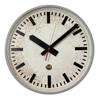 Large Grey Industrial Station Wall Clock from CTW, 1960s For Sale