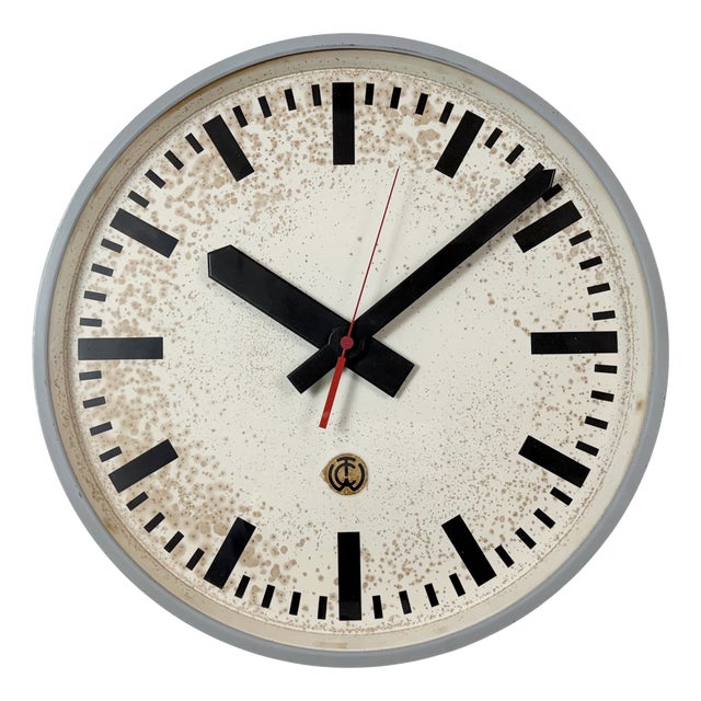 Large Grey Industrial Station Wall Clock from CTW, 1960s For Sale
