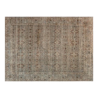 Antique Beige, Brown, Botanic, Persian Kirman Hand-Knotted Wool Rug For Sale