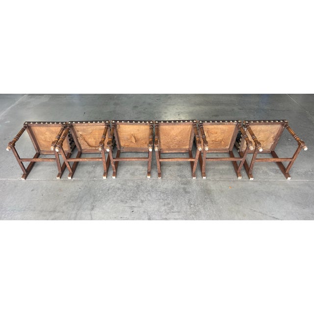 Antique Spanish Revival Embossed Leather Dining Chairs, Set of 6 For Sale - Image 10 of 12