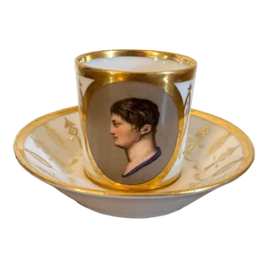 Antique Early 19th Century French Empire Paris Porcelain Coffee Can Cup and Saucer With Classical Portrait