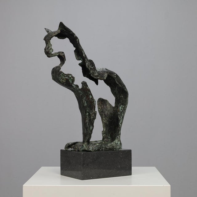 Artistic Sculpture of Cat, 1990s, Bronze with Stone Base For Sale - Image 4 of 8