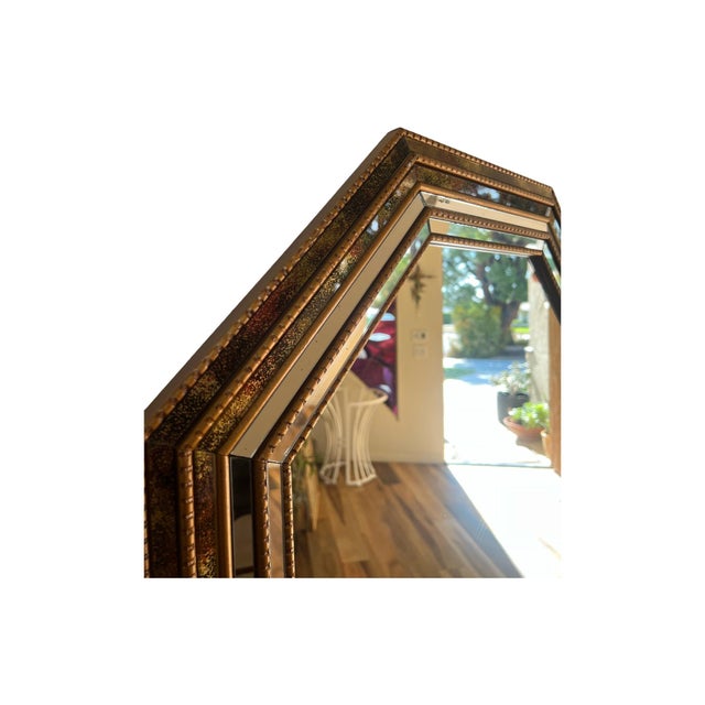 Vintage Mid Century Wall Mirror 1980s Postmodern Windsor Gold Frame For Sale - Image 9 of 11