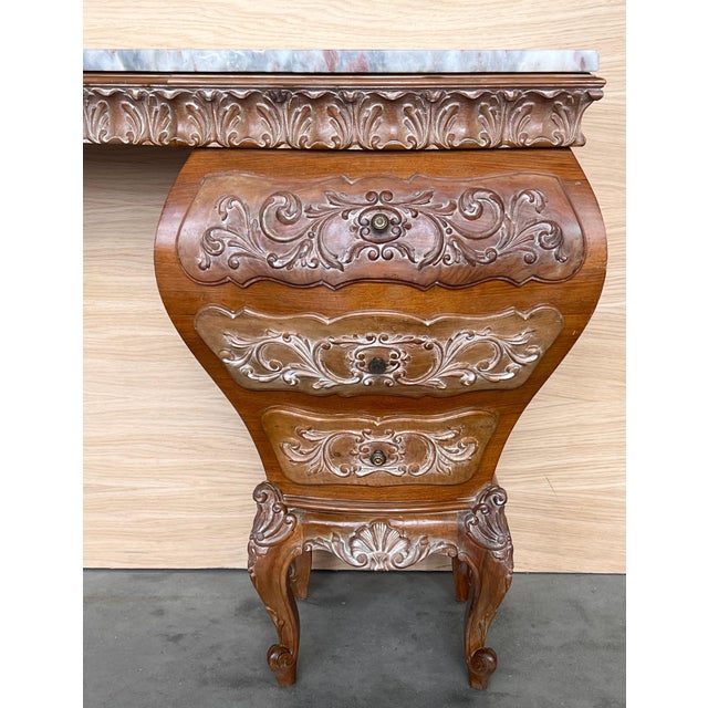 Mid 20th Century Mid 20th Century Vanity Baroque Spanish, Dressing Table, Hand Carved Walnut & Burl For Sale - Image 5 of 18