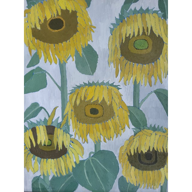 1960s Swedish Mid Century Modern Oil Painting of Sunflowers by Brita Streijffert For Sale - Image 13 of 18