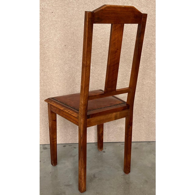 Art Deco 1930s 40s Modernist Set of Six French Art Deco Oak Dining Chairs Charles Dudouyt For Sale - Image 3 of 18