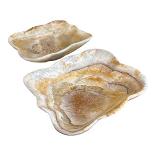 Vintage Oversized Hand Craved Onyx Decorative Bowls- a Pair For Sale