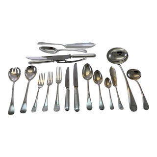 1980s Complete European Cutlery Set for 12, Including Fish Eaters & Serving Pieces 129 Pieces. Old English For Sale