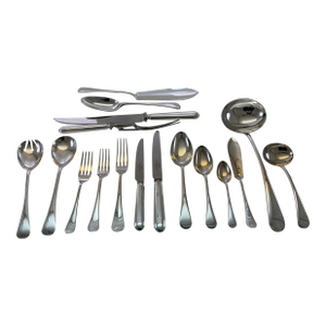 1980s Complete European Cutlery Set for 12, Including Fish Eaters & Serving Pieces 129 Pieces. Old English