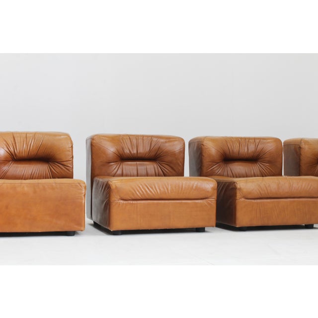 Vintage Modular Sofa in Cognac Leather, Italy, 1970s, Set of 4 For Sale - Image 12 of 13