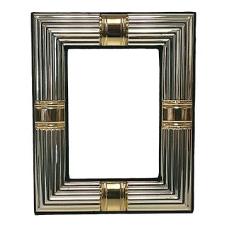 Vintage Hollywood Regency Chrome-Gold Tone Metal Picture Frame - 3.25” X 4.5” Image. For Sale