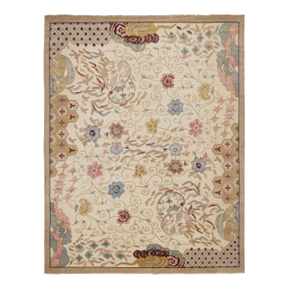 2010s Rug & Kilim’s Chinese Art Deco Style Rug in Beige-Brown With Floral Patterns For Sale