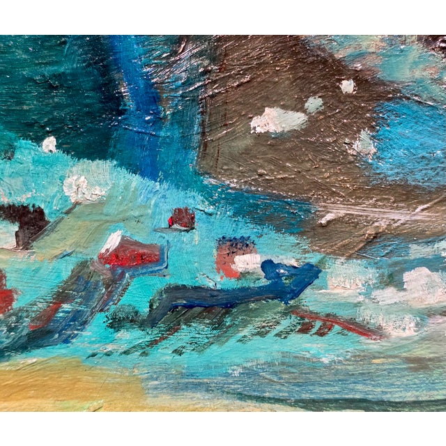 Wood Phil Dike- Abstract Mountain Landscape With Village Study -Oil Painting For Sale - Image 7 of 13