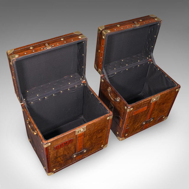 2 Late Vintage Campaign Luggage Cases, English, Leather, Nightstand, Bedside For Sale - Image 9 of 12