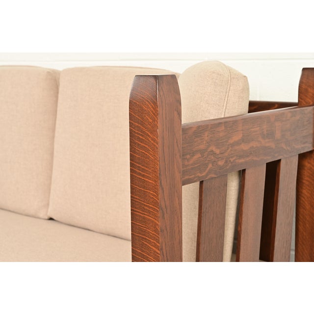 Wood Stickley Brothers Antique Mission Oak Arts and Crafts Settle Sofa, Fully Restored For Sale - Image 7 of 12