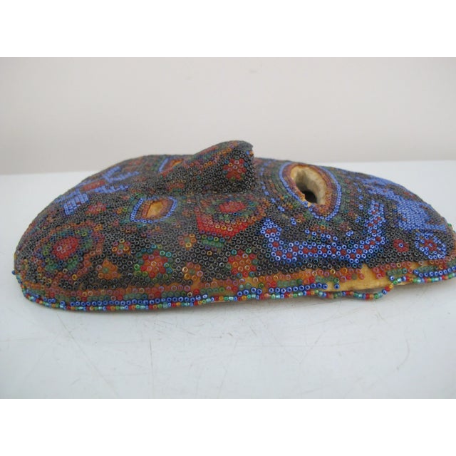 Early 20th Century Mexican Huichol Folk Art Carved Wood Colorful Beaded Ceremonial Mask For Sale - Image 5 of 10