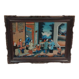 Chinese Export, Antique Reverse Painting on Glass Qing Dynasty For Sale