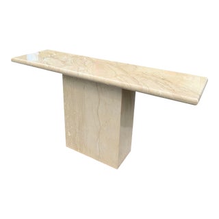 1980s Vintage Modern Travertine Console Table in Cream, Tan & White Swirls For Sale