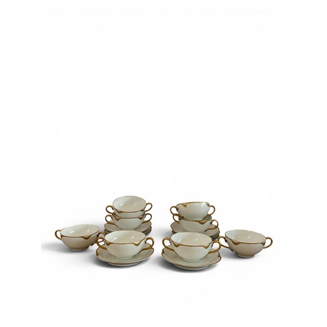 Exquisite set of eight antique French porcelain bouillon cups and matching scalloped saucers by the legendary Haviland &...