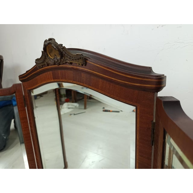 Antique Walnut Triptych Mirror For Sale - Image 5 of 15