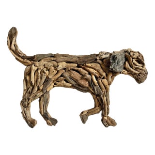 Vintage Rustic Coastal Driftwood Dog Wall Art For Sale