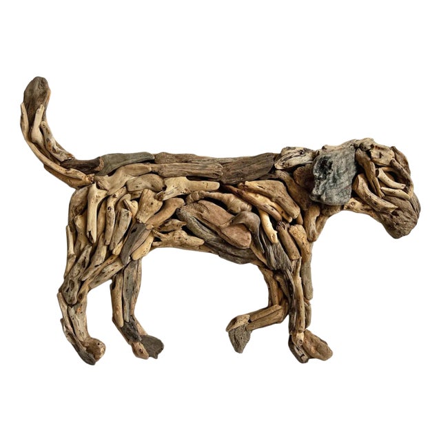 Vintage Rustic Coastal Driftwood Dog Wall Art For Sale