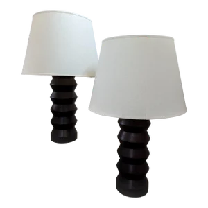 Vintage 1960's Totem Table Lamps Dark Brown - Set of 2