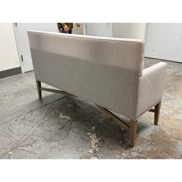 Custom DesignGrey Woven Upholstered Bench With Arms For Sale In San Francisco - Image 6 of 12