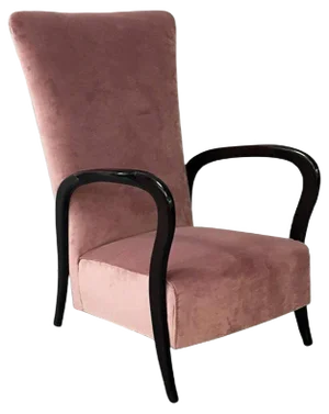 Mid-Century Italian Pink Velvet and Wood Armchair with Curved Armrests, 1950s