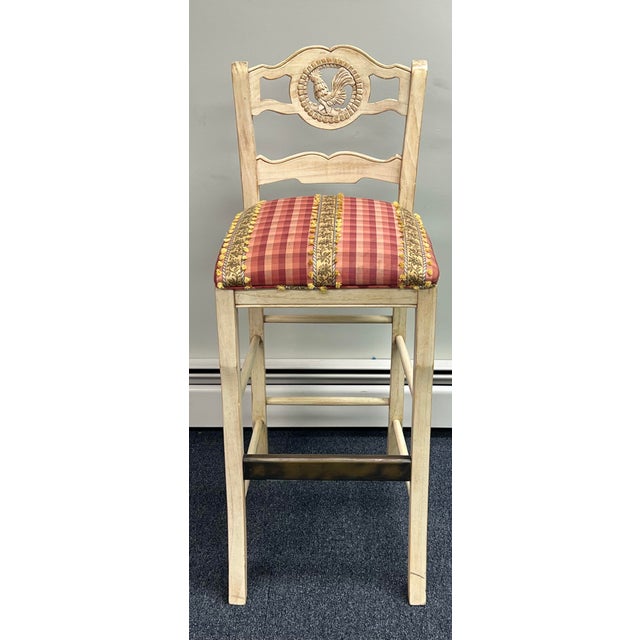 French Country Country French Rooster Ladderback Barstools - A Pair For Sale - Image 3 of 10