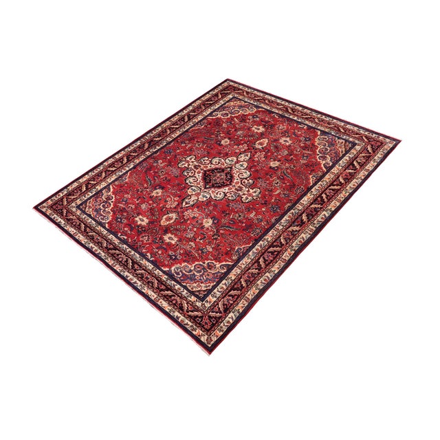 Shabby Chic Shabby Chic Persian Red/Blue Wool Rug - 6'7'' X 9'10'' For Sale - Image 3 of 10