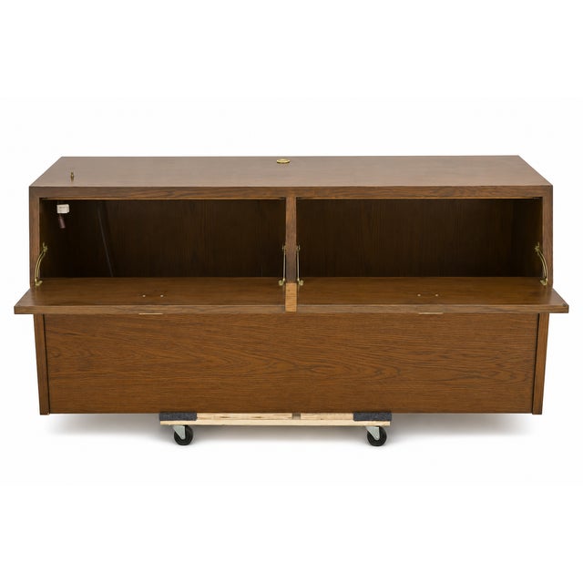 Brown Henredon Campaign-Style Queen Headboard With Built-in Storage – Oak & Brass– Mid-Century Modern For Sale - Image 8 of 12
