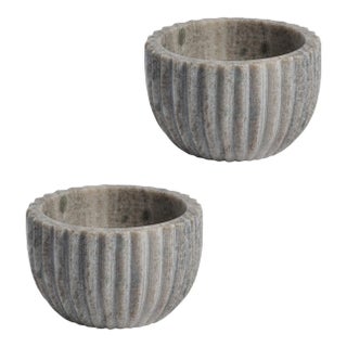 Mulhouse Ribbed Marble Bowls, Set of 2, Beige For Sale