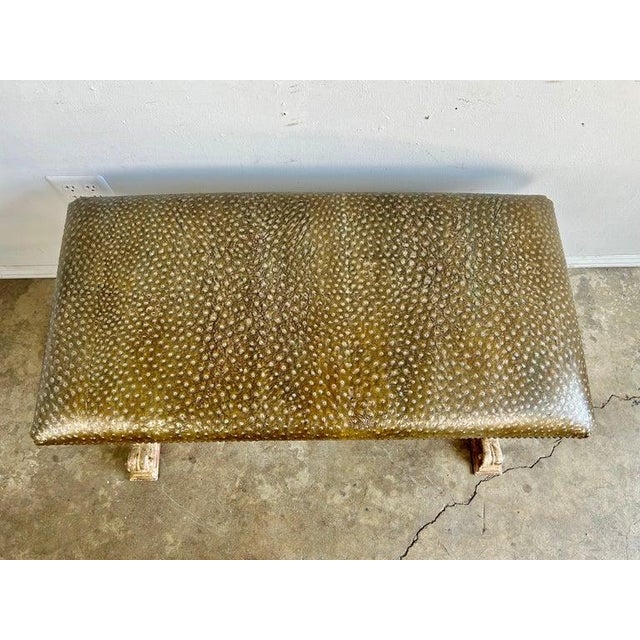 Rococo Italian Carved Giltwood Bench W/ Embossed Leather For Sale - Image 3 of 17