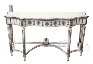Vintage Louis XVI Style Painted Demi Lune Console Table With Gilt Accents