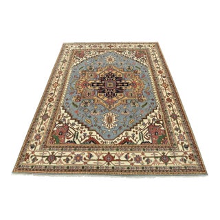 Serapi Rug 12′ X 15’1” Blue Wool Tribal Hand-Knotted Oriental Carpet For Sale