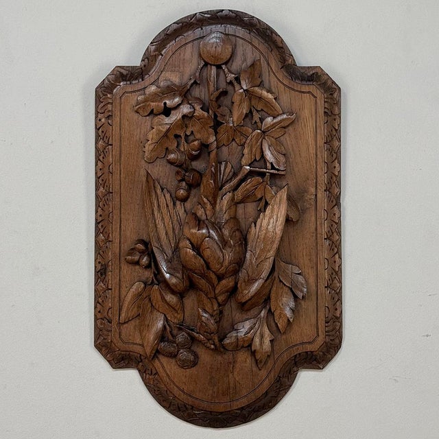 Pair 19th Century Country French Hunt Style Hand-Carved Oak Plaques For Sale - Image 9 of 16