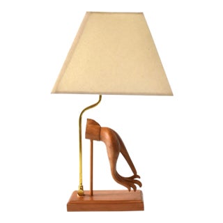 1950s Mid-Century Modern Carved Teak Hand Sculpture Table Lamp For Sale