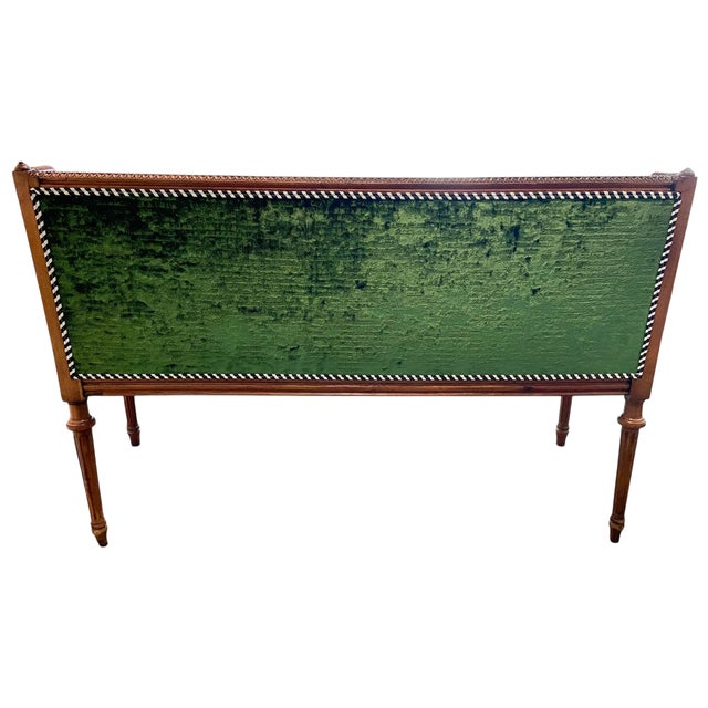 Antique Louis XVI Emerald Green Silk Velvet Sofa Settee For Sale - Image 4 of 4