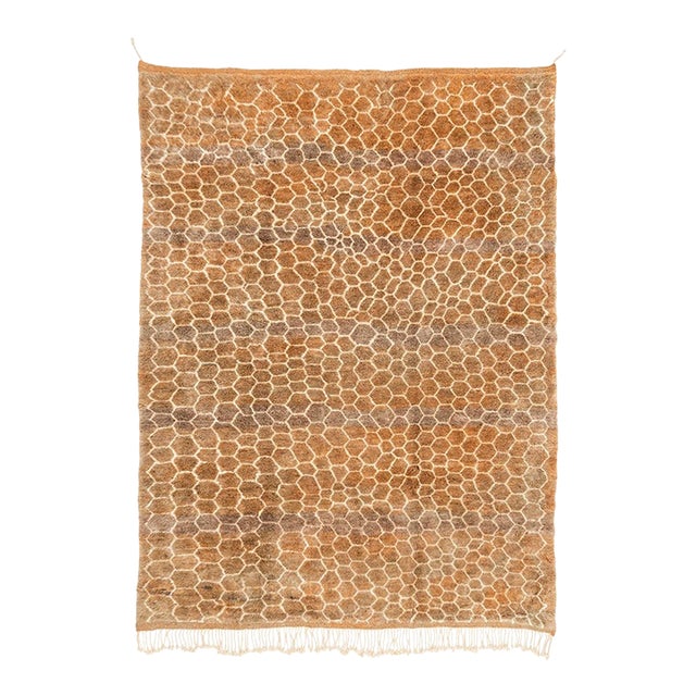 Warm Honeycomb Hand-Knotted Wool Rug | 12'5" X 8'11" | One of a Kind For Sale