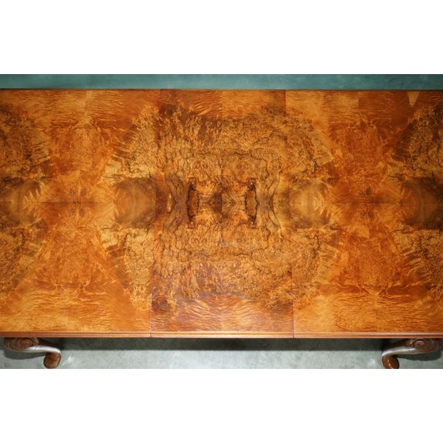 Vintage English Burr and Burl Walnut Extending Dining Table and Chairs, 1940s, Set of 7 For Sale - Image 6 of 18